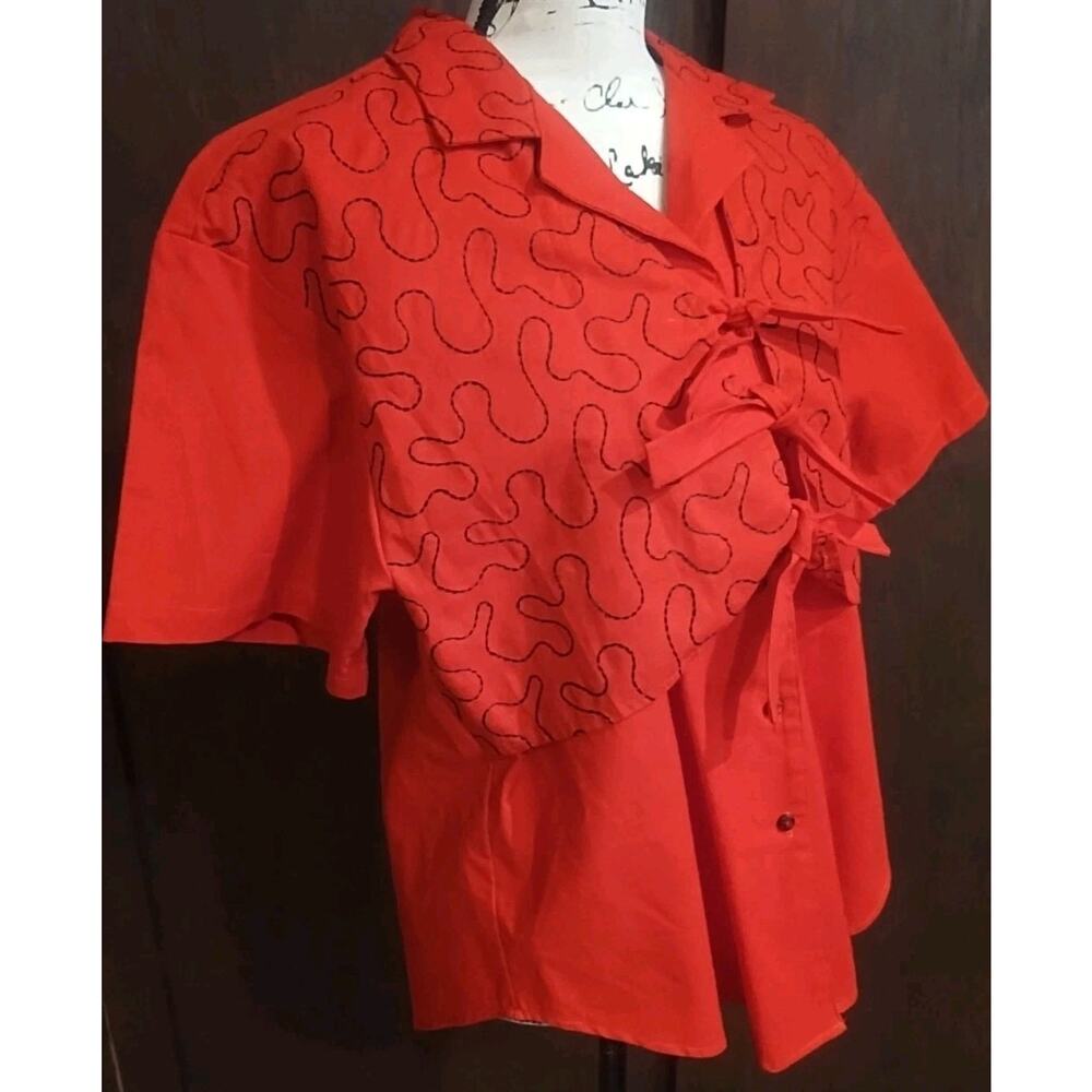 Roughrider by Circle T Short Sleeve Tie Button Shirt Embroidered Western Large